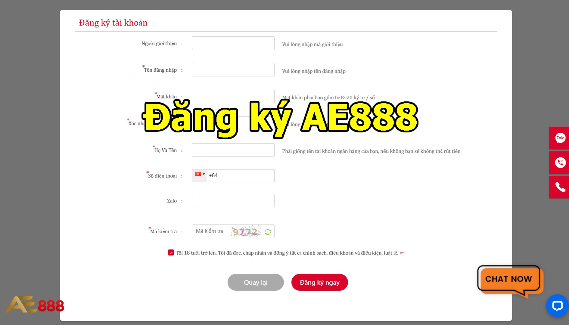 Hướng dẫn cách đăng ký, đăng nhập vào nền tảng AE888